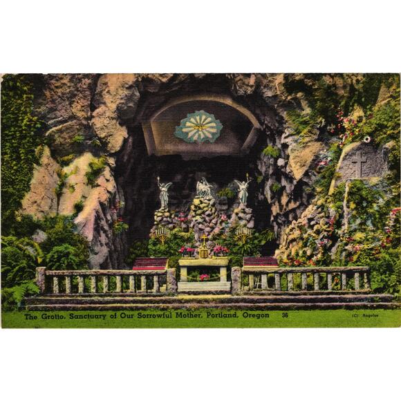 Vintage Postcard The Grotto Sanctuary of Our Sorrowful Mother Portland Oregon - Picture 1 of 2